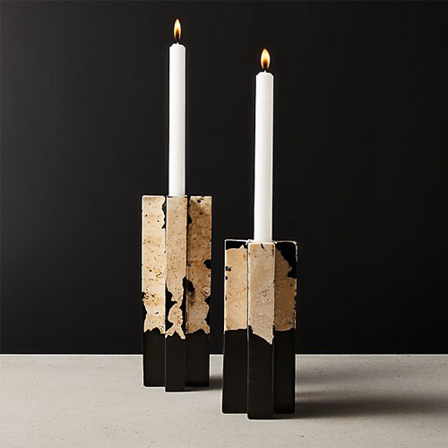 CB2 SYRENA Stone and resin Taper Candle Holder