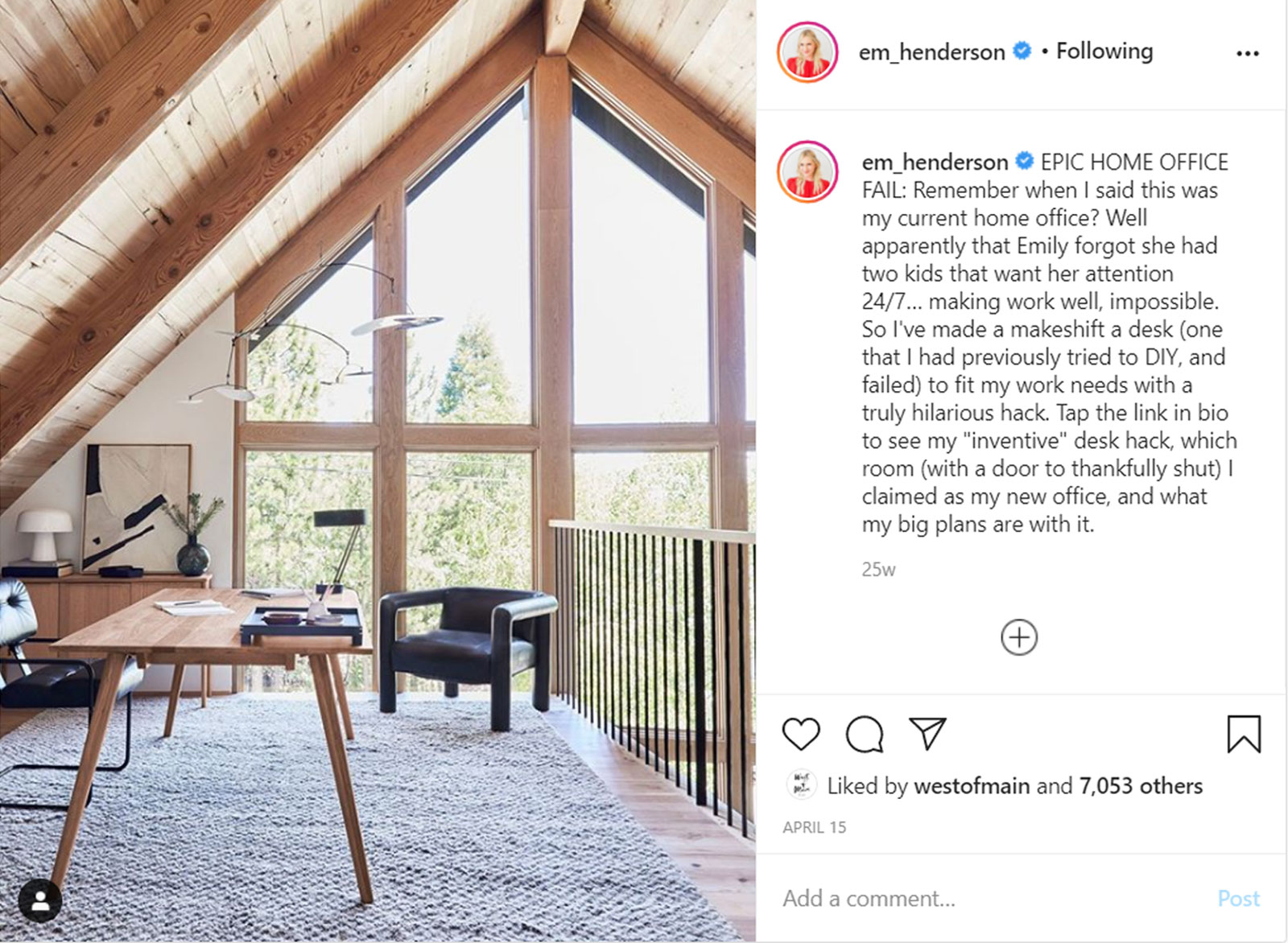 Emily Henderson Instagram Post on Open Concept Spaces