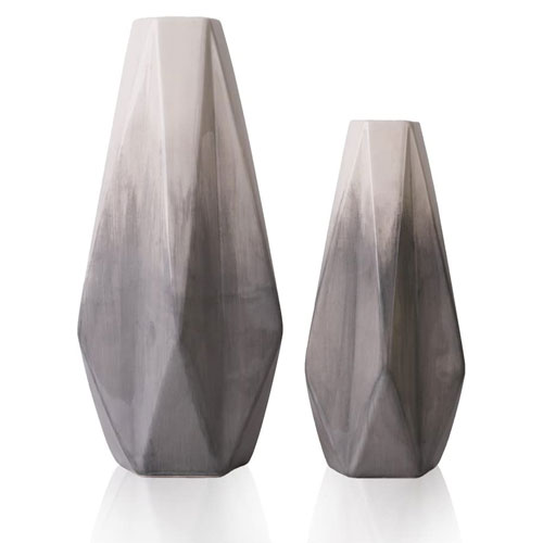 TERESA'S COLLECTIONS Ceramic Modern Vase for Home Decor, Handmade Grey and White Geometric Decorative Vases, Set of 2