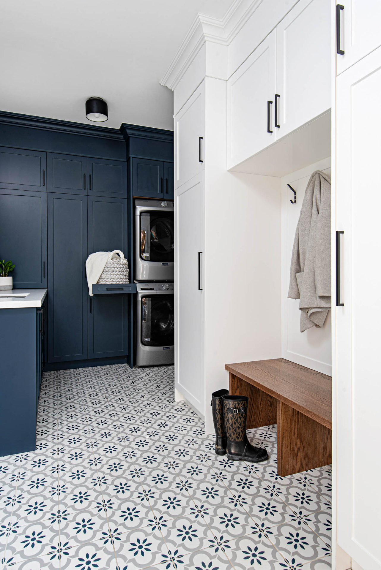 Modern farmhouse mudroom and laundry