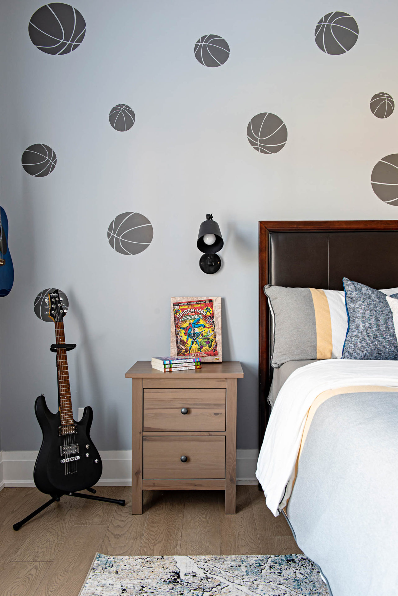 Boy bedroom with basketball wall decals