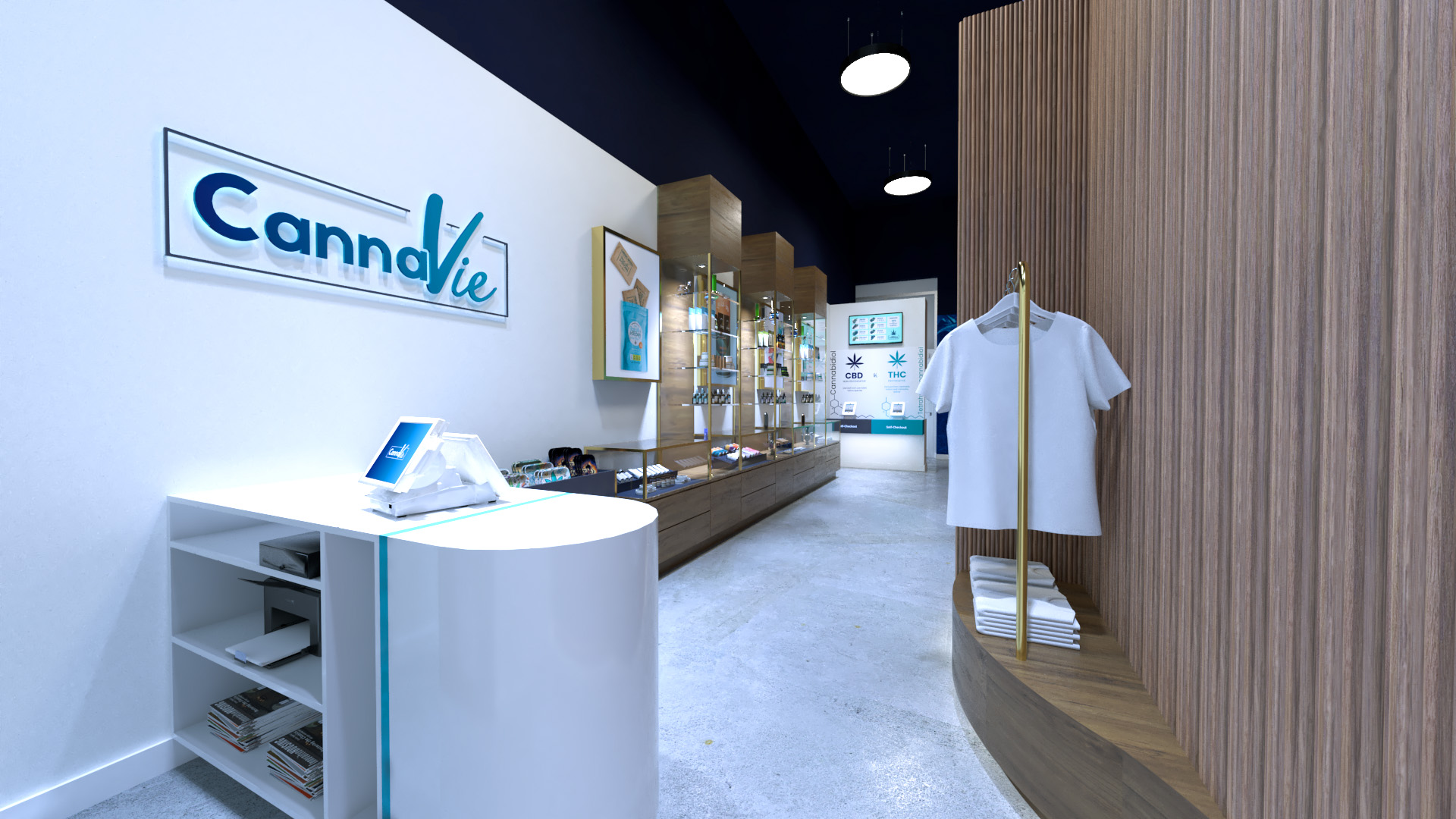 Interior design rendering of CannaVie Toronto cannabis retail store.