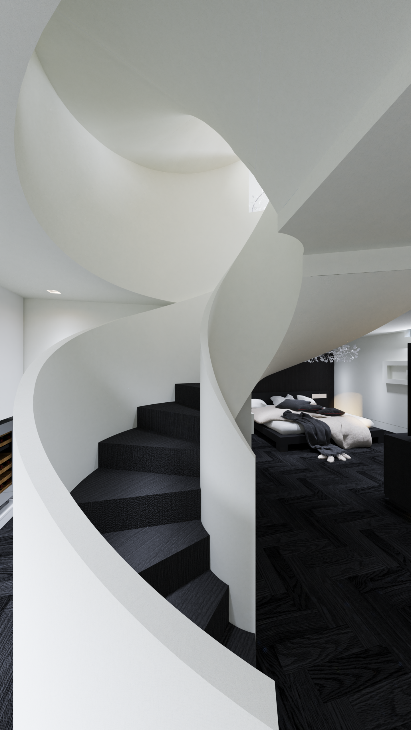 Vellore Village Residence - a modern basement suite with spiral staircase and custom closet